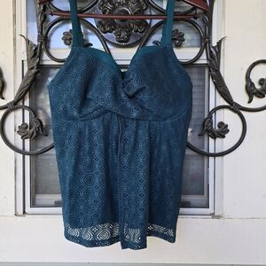 Swimsuits For All Women's Plus 20 Teal Crochet Underwire Sweetheart Tankini Top